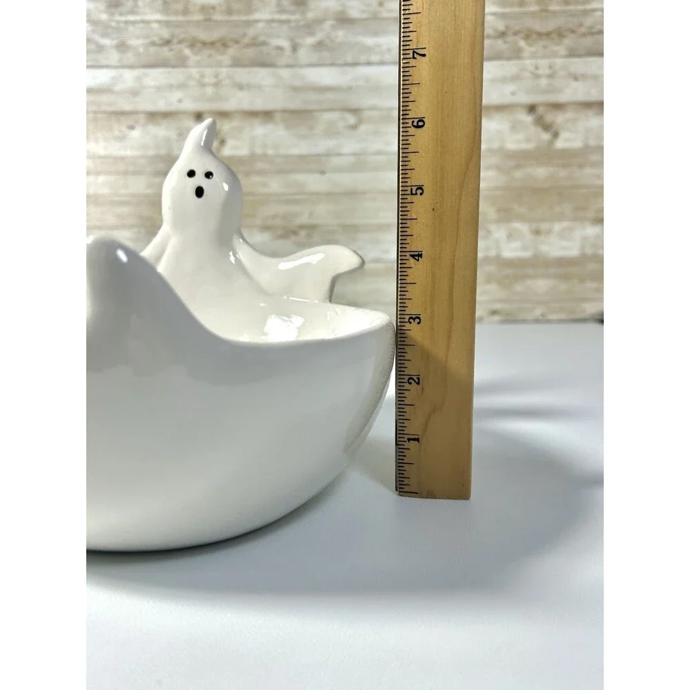Haunted Manor White Ceramic Ghost Candy Bowl Dish Halloween Home Decor